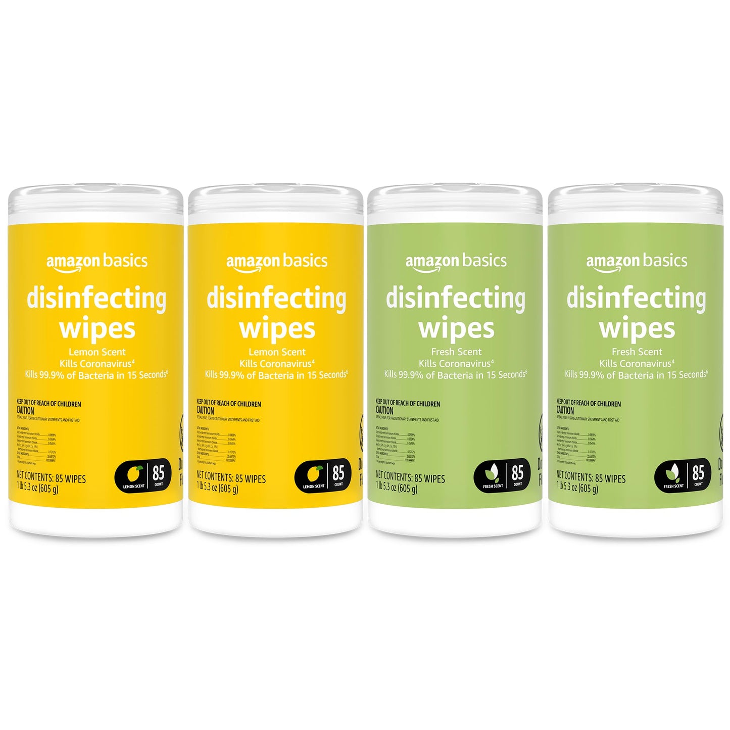Amazon Basics Wipes, Lemon & Fresh Scent, Sanitizes/Cleans/Deodorizes, 340 Count (4 Packs of 85)