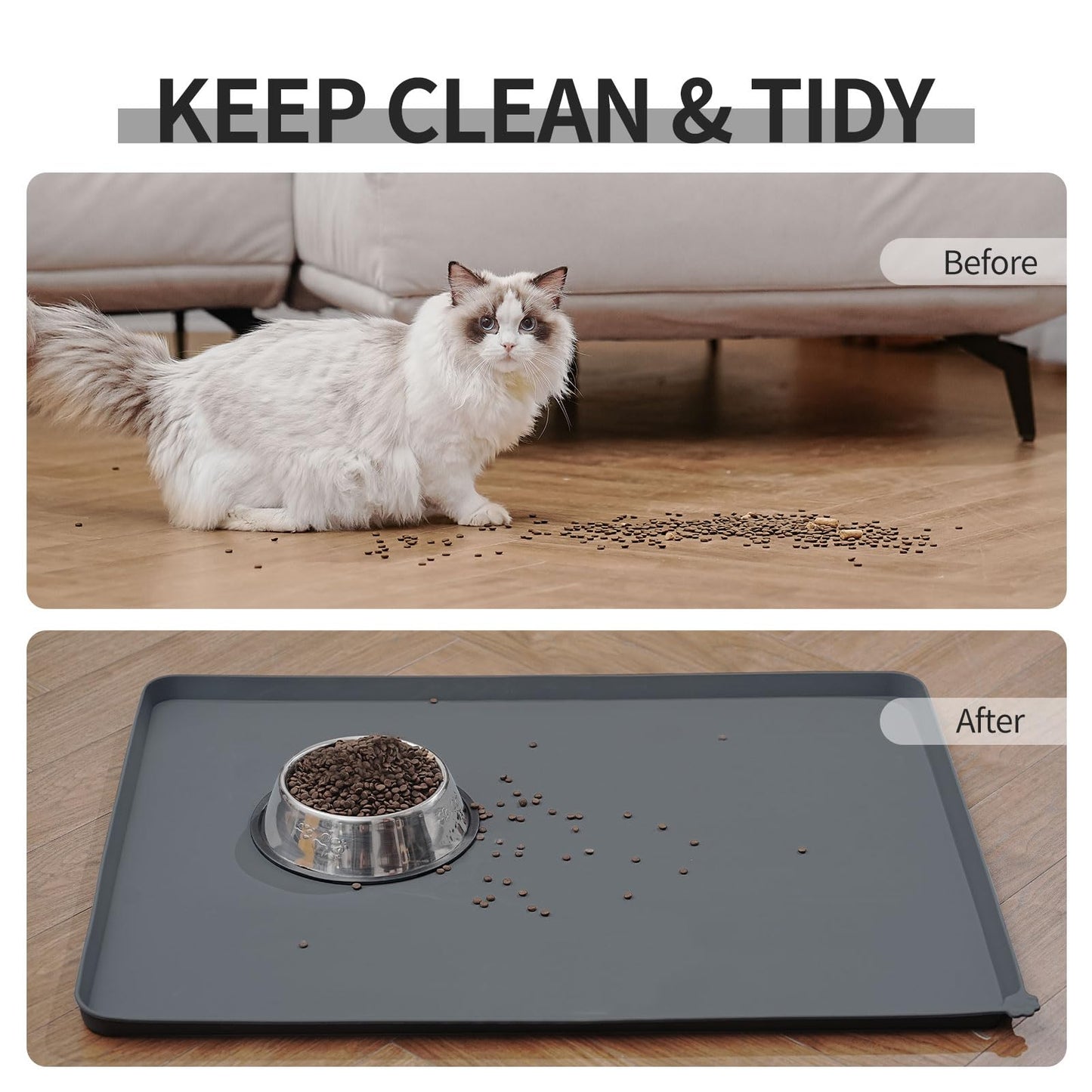 Reopet Waterproof Pet Feeding Mat with High Raised Edges, Heavier and Thicker Placemats for Cat Dog Water Bowl with BPA Free, Dogs Cats Food Mats for Messy Drinkers to Prevent Spill and Protect Floors