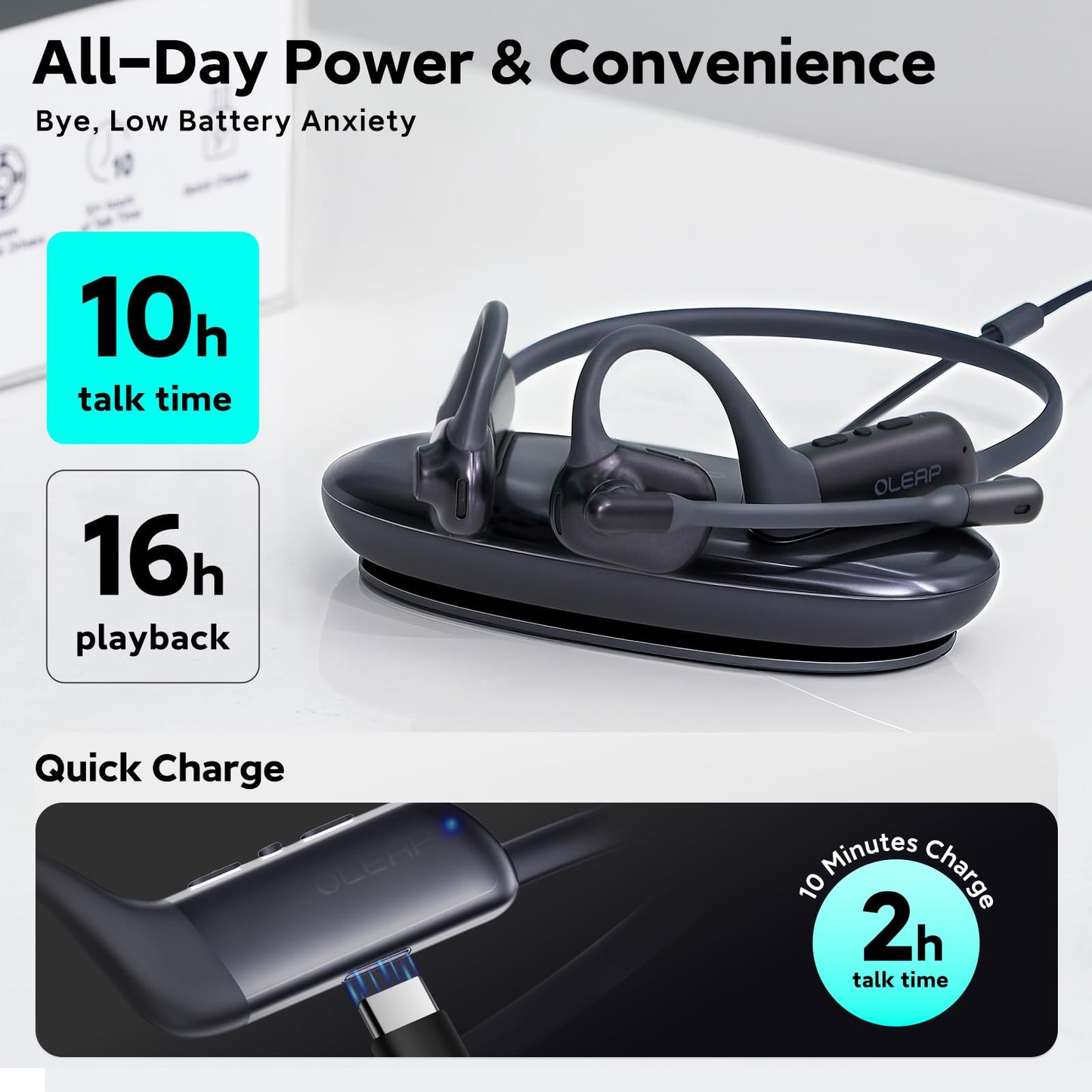 oleap Pilot P200b Pro Wireless Headset with Mic for Work, 50dB Noise Cancelling Headphones with AI ENC, Bluetooth 5.3 USB-C Dongle - Wireless Computer Headset for Meetings and Calls