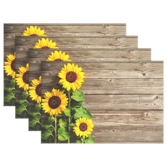 Wamika Beautiful Sunflowers Placemats Set of 6 Wood Board Florals Table Mats Spring Summer Autunm Place Mats for Kitchen Dining Decor Heat Resistant Non-Slip Washable 12 X 18 in