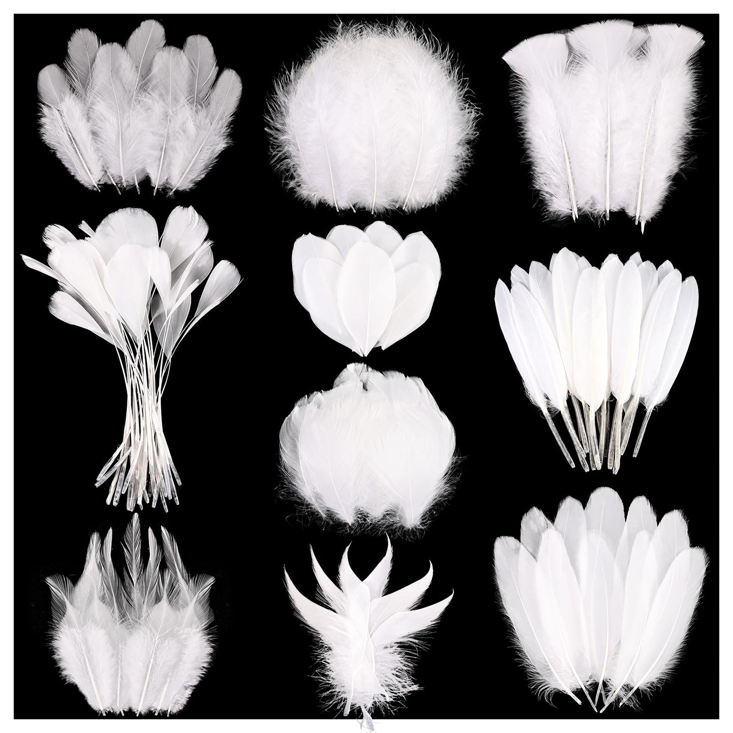 FeelfunFeather 300 pcs Black Craft Feathers- 10 Style Mixed Natural Feather for DIY Earring Home Party Halloween Easter Costume Decoration