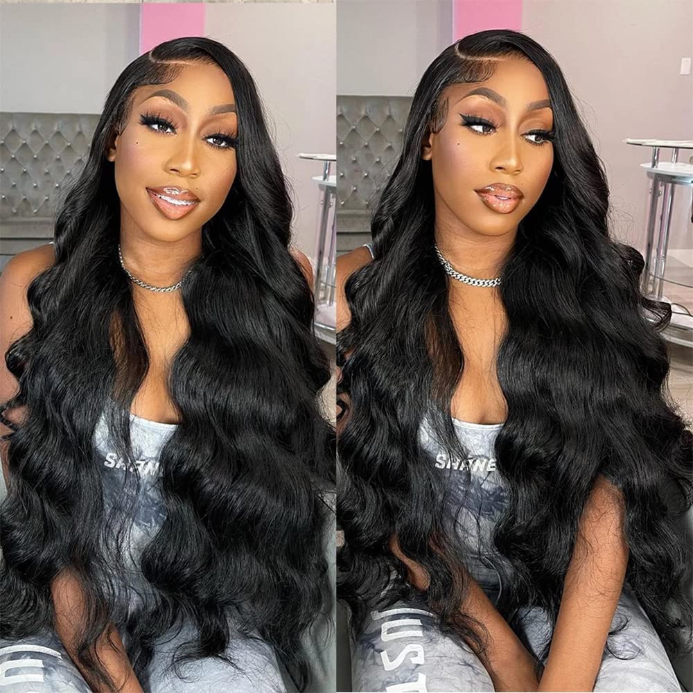 Mrladgo Body Wave Human Hair Bundles with Closure 100% Unprocessed Brazilian Virgin Human Hair 3 Bundles Body Wave with 4X4 Free Part Lace Closure Natural Black Hair Extension