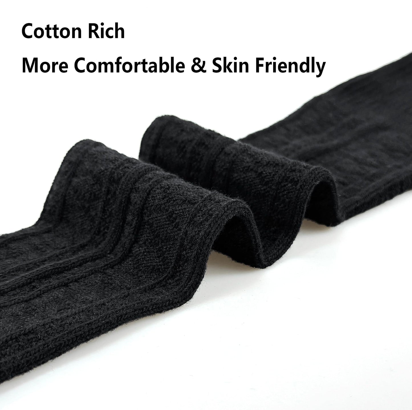 Bestjybt Women Extra Long Thigh High Socks Cotton Knit Over Knee Socks Warm Thick Leg Warmer Boot Stockings (US, Alpha, One Size, Regular, Regular, Black)