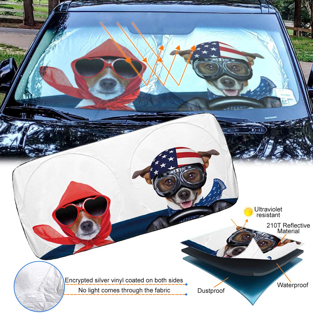 Car Sun Shade for Windshield Cute, Car Front Window Shades Funny Windshield Sun Shade Cover Foldable Cartoon Cool Sun Visor Shield for Most Sedans SUV Truck Pickup Protect Your Vehicle from UV Heat