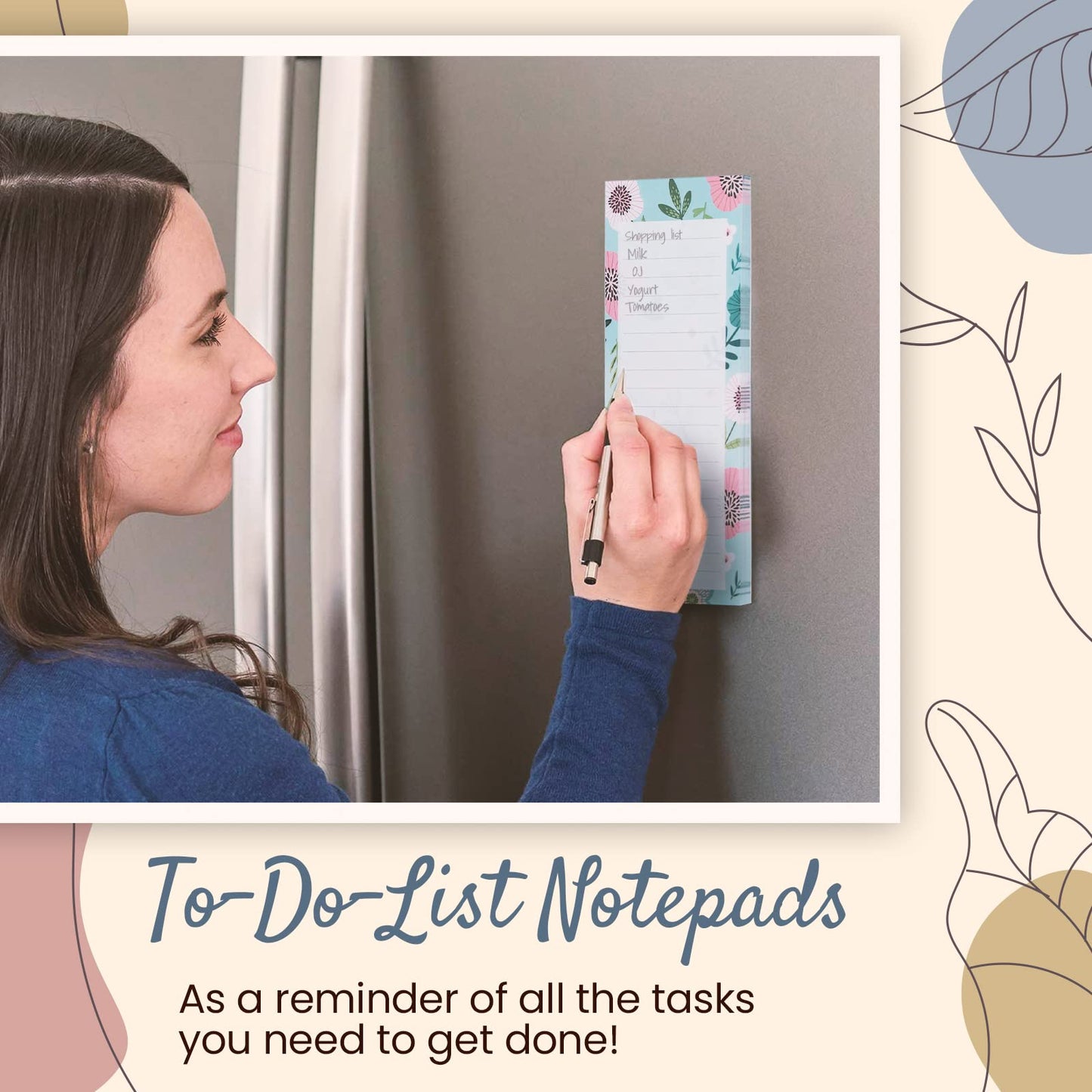 MATICAN Grocery List Magnet Pad for Fridge, 6-Pack Magnetic Note Pads Lists, 60 Sheets Per Pad, 6 Cute Floral Designs, Full Magnet Back To-Do-List Notepads