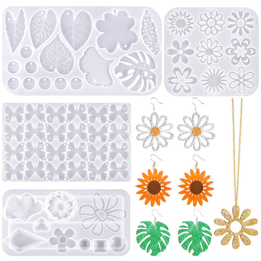 4 Pieces Resin Jewelry Earring Silicone Molds Summer Mother's Day Women Epoxy Mold for Jewelry Making Gift Supplies DIY Craft Necklace Pendant(Geometric)