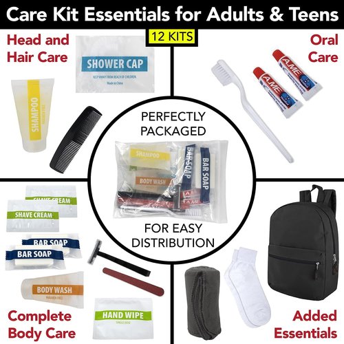 12 Packs of Homeless Care Package Supplies Bulk Hygiene Toiletries, 18 Piece Homeless Winter Survival Supplies Bulk Kits for Distribution