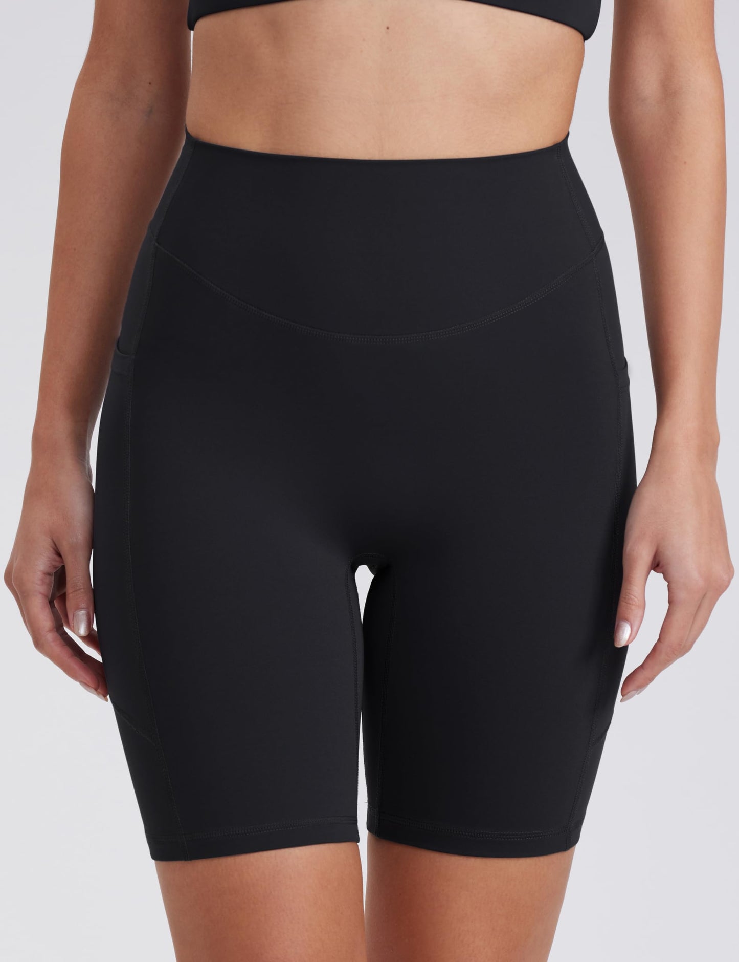 ENERBLOOM Biker Shorts for Women with Pockets, 5"/8" Spandex Workout Shorts, Lightweight for Summer Cycling Running Yoga Gym Black Large