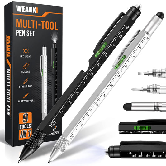 WEARXI Gifts for Men 9 in 1 Multitool Pen, Fathers Day Dad Gifts from Daughter Son, Birthday Gift for Men/Boyfriend Mens Gift for Dad/Him/Husband, Cool Gadgets, Camping Accessories