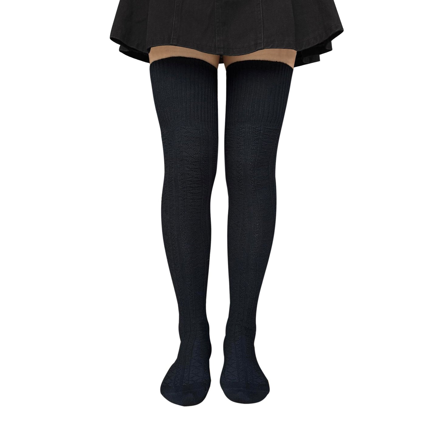 Bestjybt Women Extra Long Thigh High Socks Cotton Knit Over Knee Socks Warm Thick Leg Warmer Boot Stockings (US, Alpha, One Size, Regular, Regular, Black)