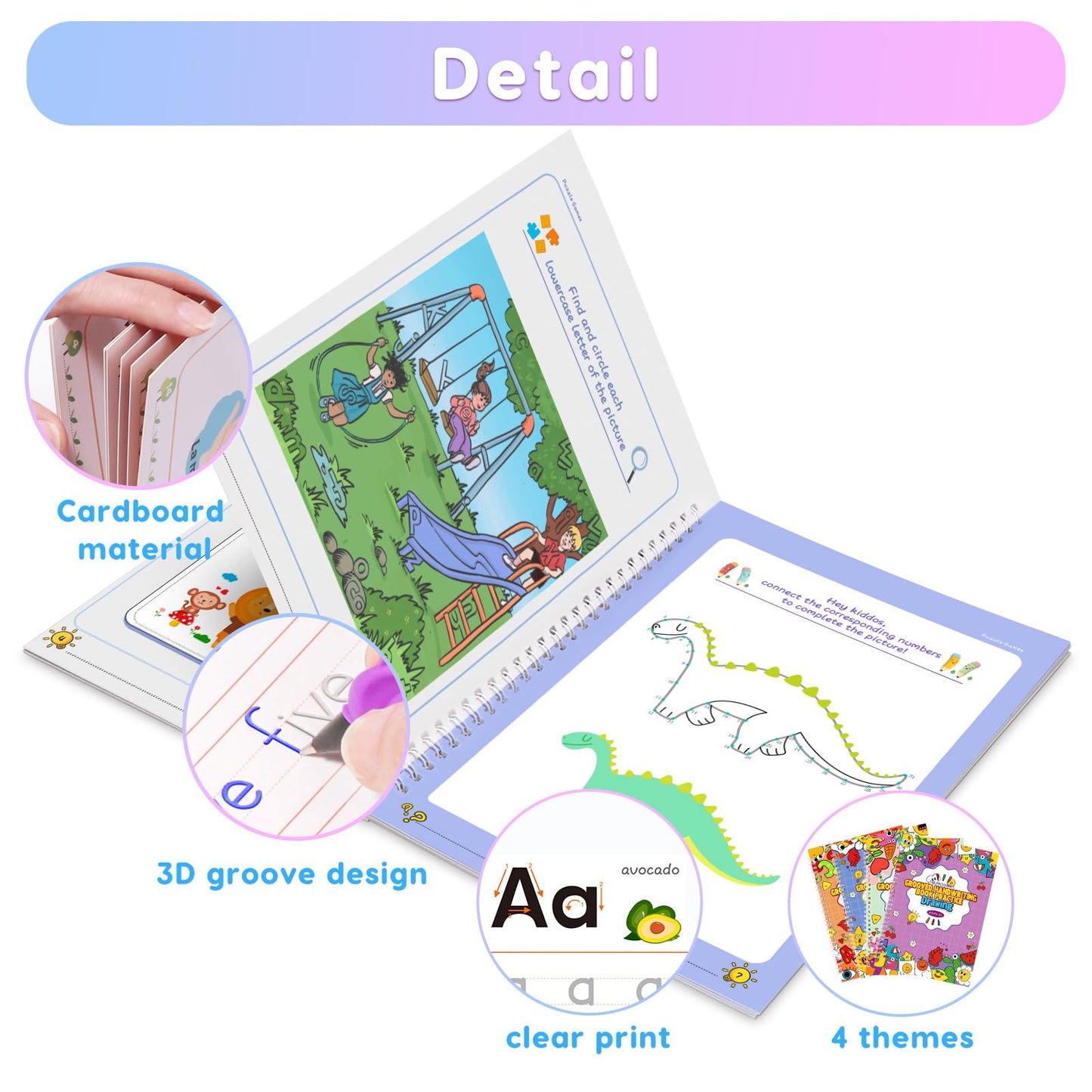 Magic Practice Copybook, Reusable Writing Practice Book, for Preschool Kids Age 3-8 Calligraphy (4 Books with Pens)