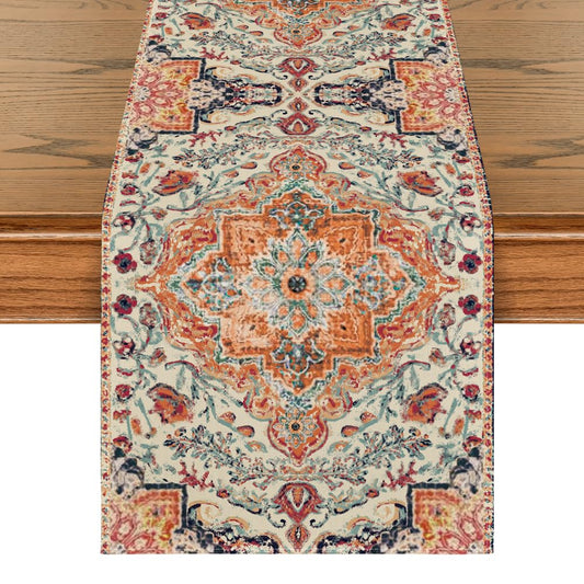 Artoid Mode Boho Bohemia Style Orange Table Runner, Country Rustic Farmhouse Magical Fall Kitchen Dining Table Decoration for Home Party Decor 13x72 Inch