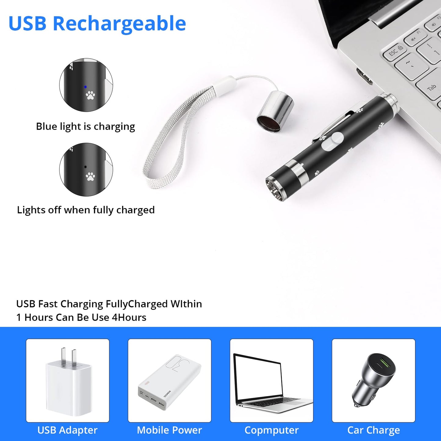 OUMSIS Cat Toys, USB Rechargeable Interactive Cat Mouse Toys, 3 Light Modes & 5 Adjustable Patterns, Portable Kitten Toy for Indoor Cats & Dogs, Training & Exercise Fun