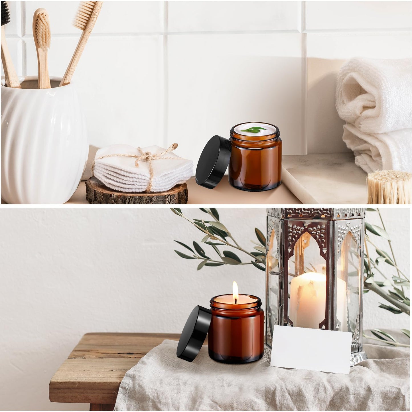 Norme 96 Pcs 4 oz Glass Jars with Lids Leakproof Round Airtight Empty Cosmetic Jars with Inner Liners Lid for Storing Lotions Powder Ointments Candle Making (Black,Amber)