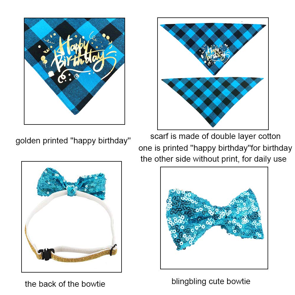 ADOGGYGO Dog Birthday Boy Bandana, Puppy 1st Birthday Party Supplies, Pet Party Hat Scarf Bowtie Banner Set for Small Medium Dogs (Small&Medium)