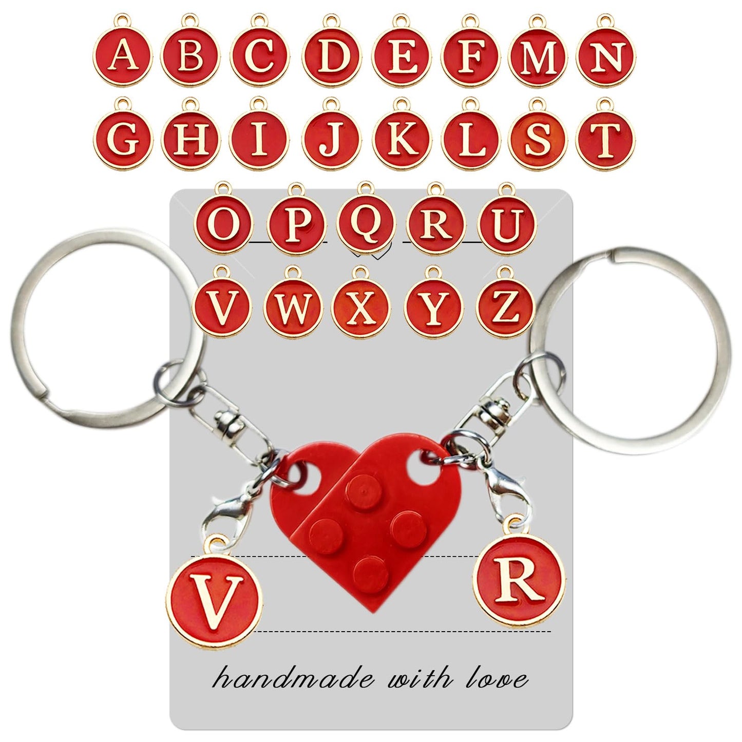 Personalized Brick Matching Heart Keychains - Valentine's Gifts for Mom, Dad, Couple, Boyfriend, Girlfriend, Lovers