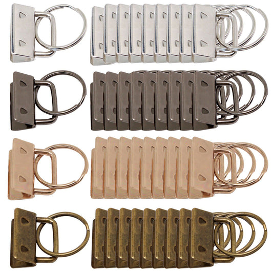 Key Fob Hardware, 40Pcs 1 Inch Keychain Hardware Set with Split Ring for Wristlet, Key Lanyard, Keychain Making Kit Crafts DIY Supplies for Gifts (4 Colors)