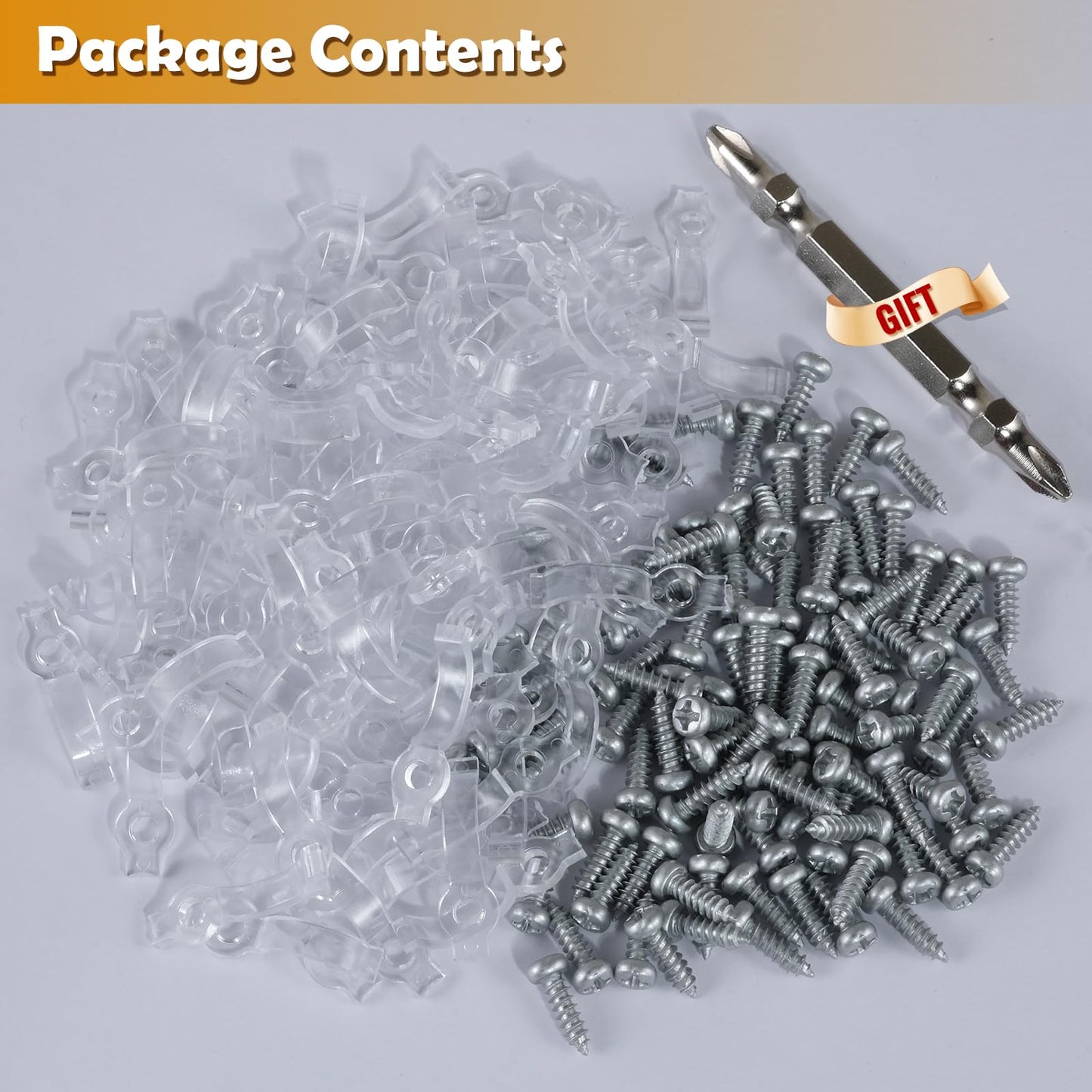 GRIVER 100 Pack Strip Light Mounting Brackets,Fixing Clips,One-Side Fixing,100 Screws Included (Ideal for 10mm Wide Waterproof Strip Lights)