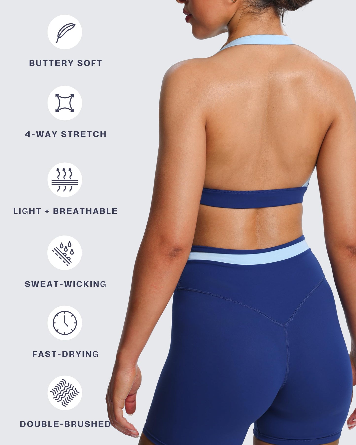 Aoxjox Women's Color Block Halter Workout Sports Bras Fitness Athletic Vanessa Bra Yoga Crop Tank (Bellwether Blue/Airy Blue, X-Large)