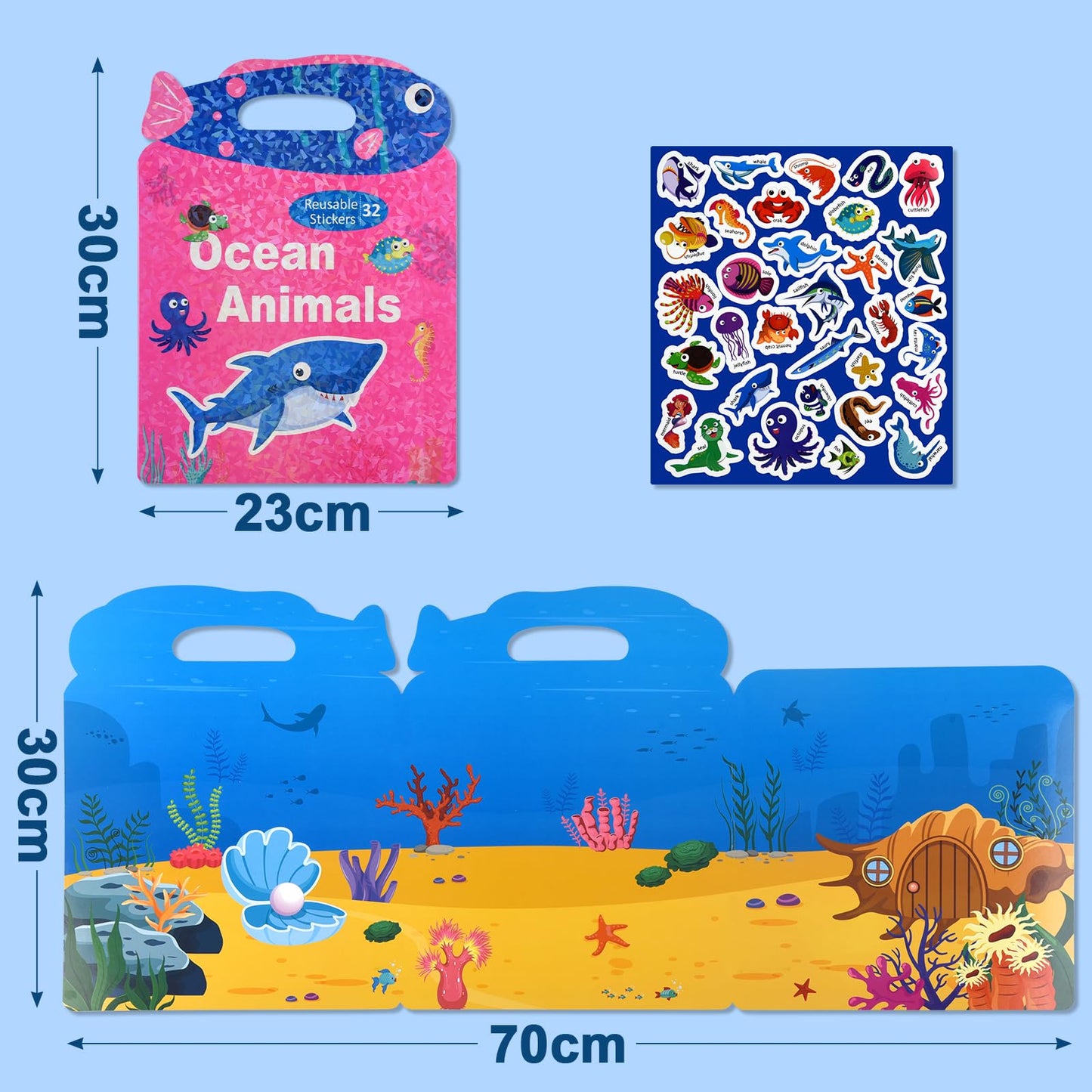 ASTARON 3 Pack Reusable 3D Puffy Sticker Book for Kids 3-6, Jelly Sticker Game Educational Sensory Learning Toy, Travel Toys and Busy Book(Animal Shade Handle)