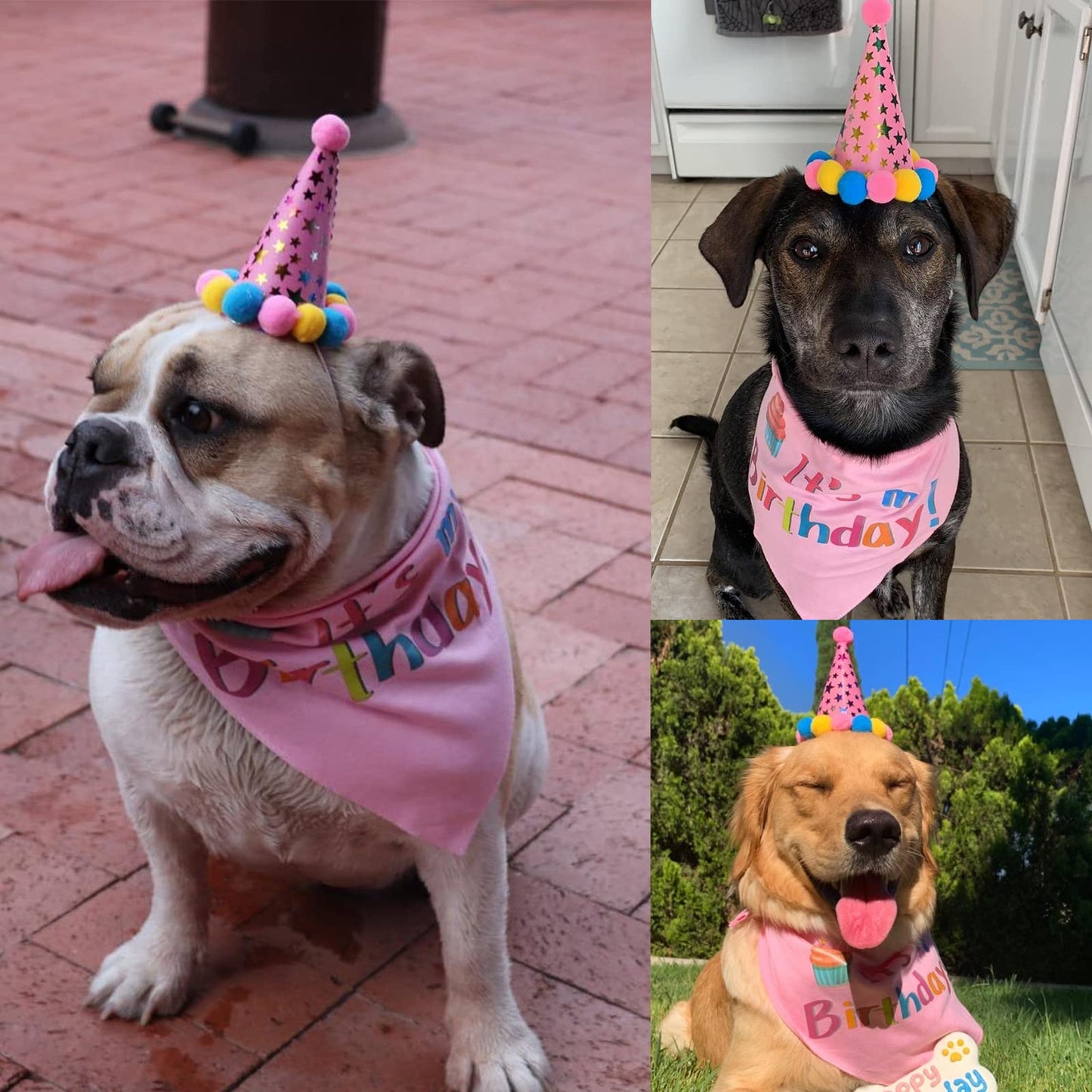 PUPTECK Dog Birthday Bandana Scarf with Cute Doggy Party Hat, Costume Decorations Supplies for Small Medium Large Dogs Boy Girl Outfit Gifts, Pink