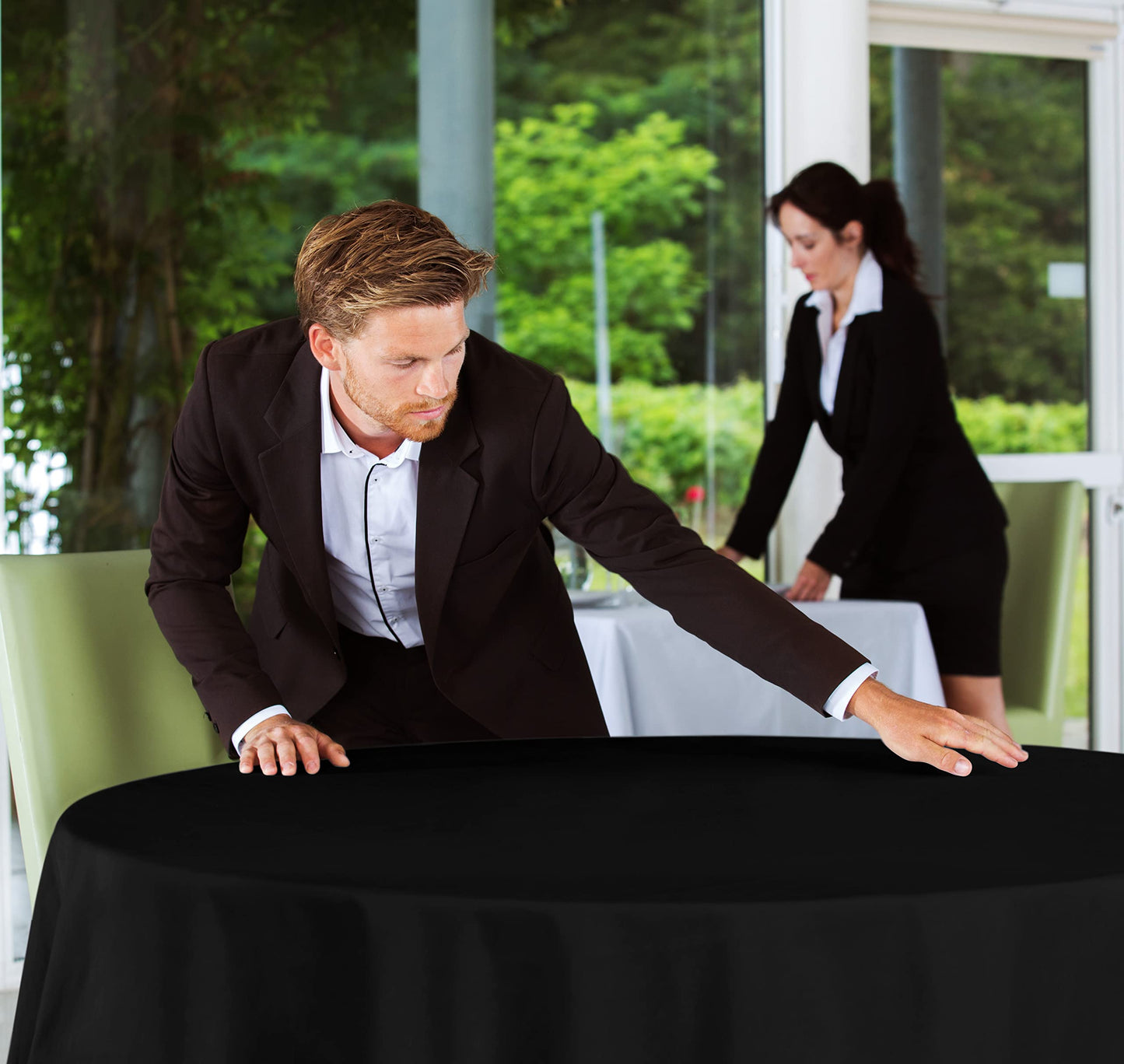 Utopia Kitchen 2 Pack Round Table Cloth [70 Inches, Black] Stain and Wrinkle Resistant Tablecloth Washable Polyester Cover for Dining, Buffet Parties, Picnic and Weddings