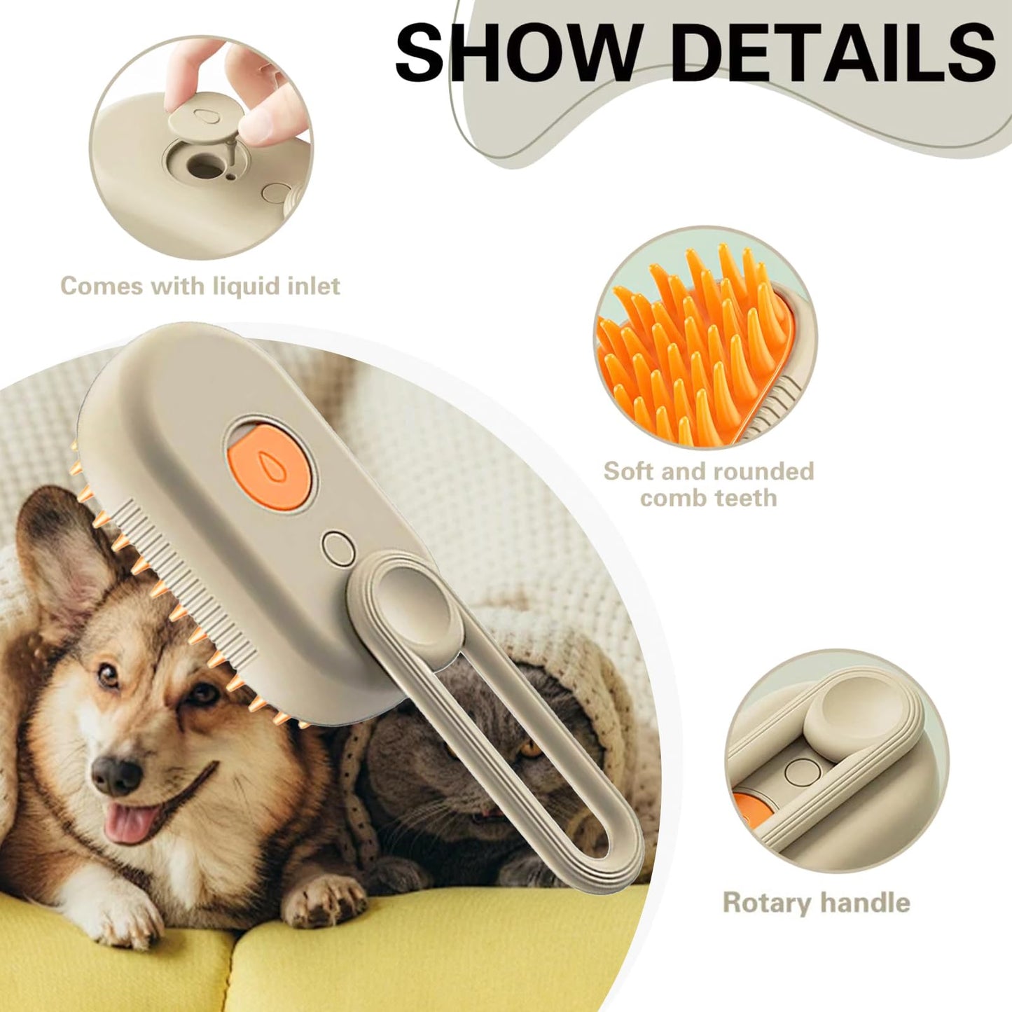 4 in 1 Cat Steam Brush for Shedding, Rechargeable Steam Pet Brush for Dog and Cat, Anti-Static, Massage, Cleaning, Shedding & Combing All In One!(Brown)