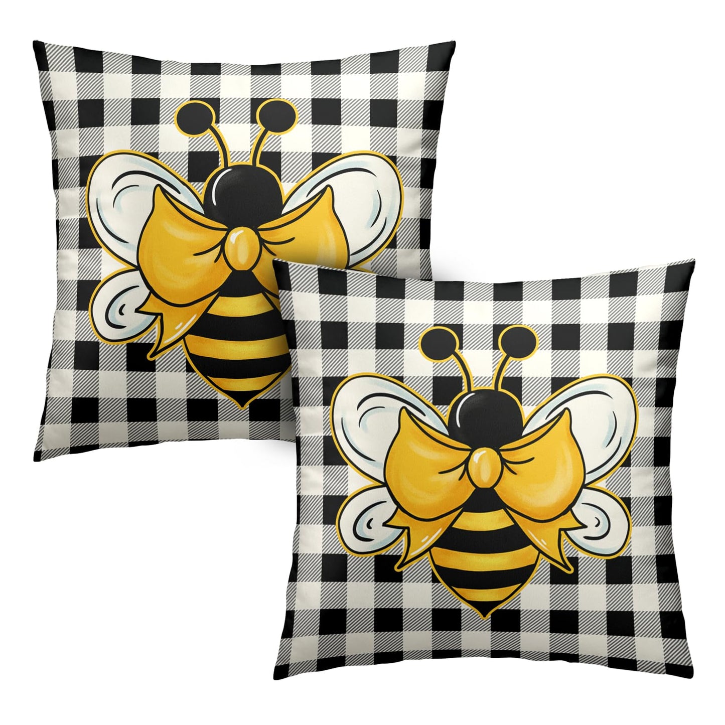 Kwlegh Yellow Bumble Bee Pillow Covers 18x18 Set of 2 Black White Buffalo Plaid Pillow Covers Summer Spring Themed Decorative Cushion Cases Home Decor for Couch Bed Holiday