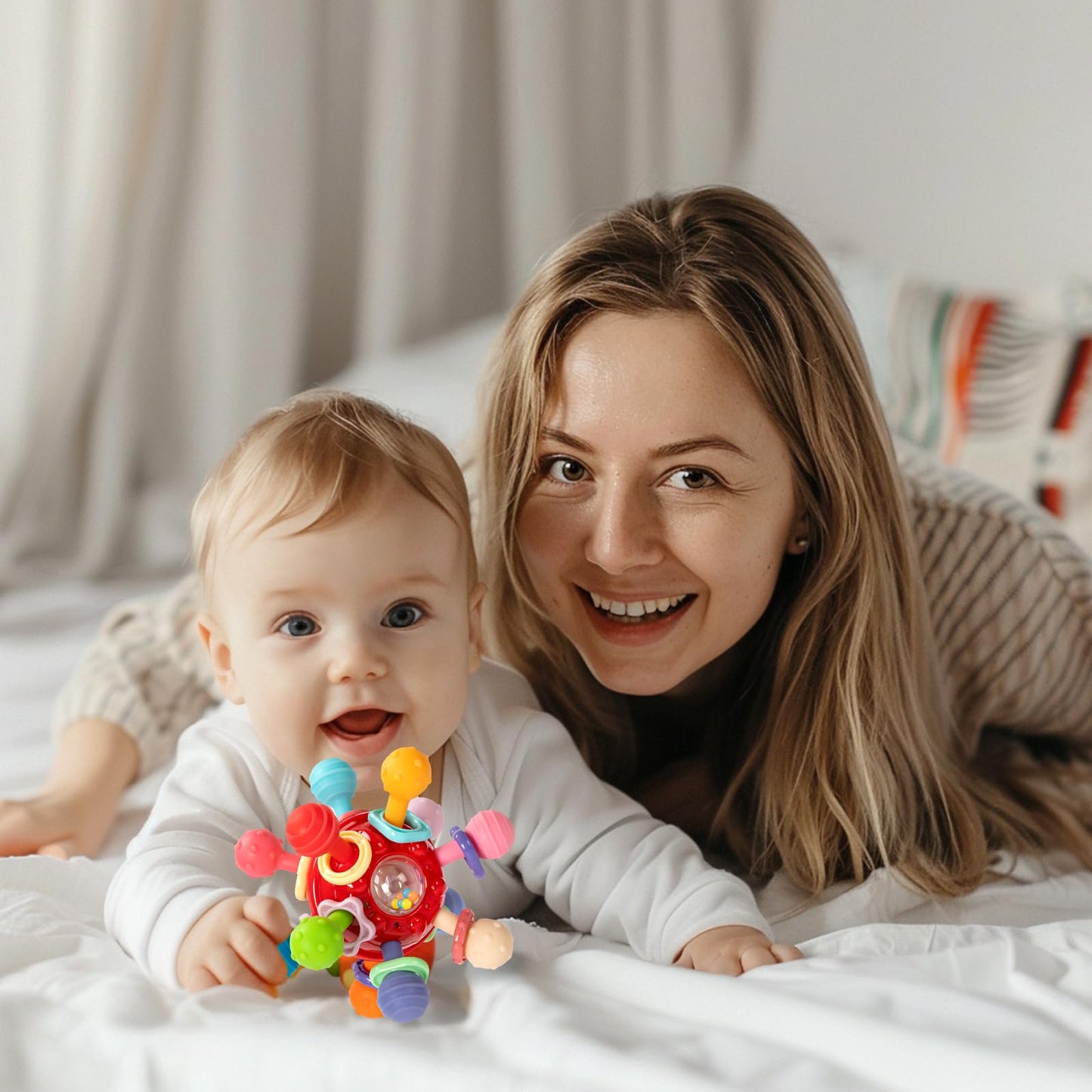 Baby Teething Toys, Baby Teethers Montessori Sensory Toys for 0-6 6-12 Months, Gifts for 1 Year Old Boys Girls Infant Newborn 0 3 6 9 12 18 Months Toys- Red