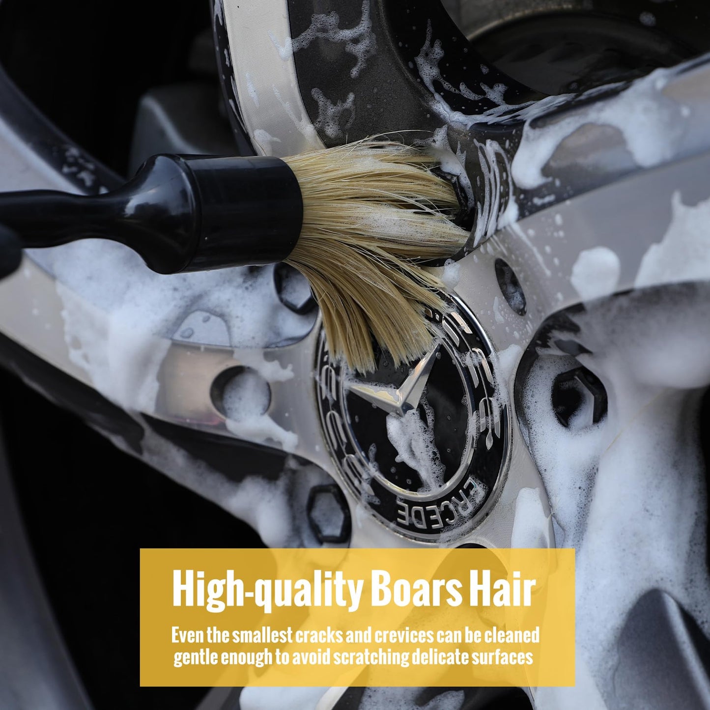 Birbenben 6PCS Car Detailing Brush Set, Ultra Soft Boars Hair Detail Brushes, Automotive Cleaning Brush Kit for Wheels, Air Vent, Leather Seats, Vehicles Auto Exterior Interior Detailing Brushes Tool