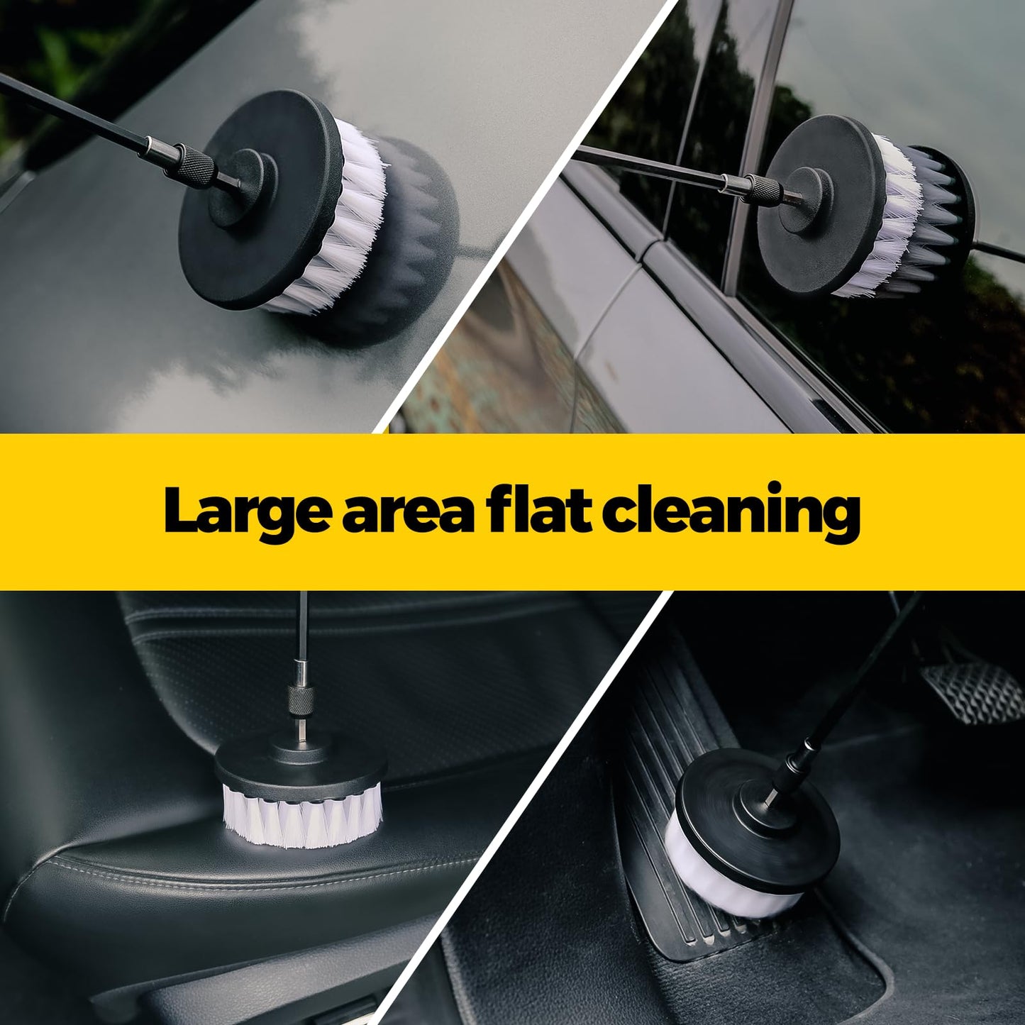 Holikme 5Pack Drill Brush Attachment Set-Car Interior Detailing Kit，Power Scrubber Brush Extended Long Attachment for Bathroom, Car，Shower，Carpet,Boat,Kitchen，Floor and Tile，White