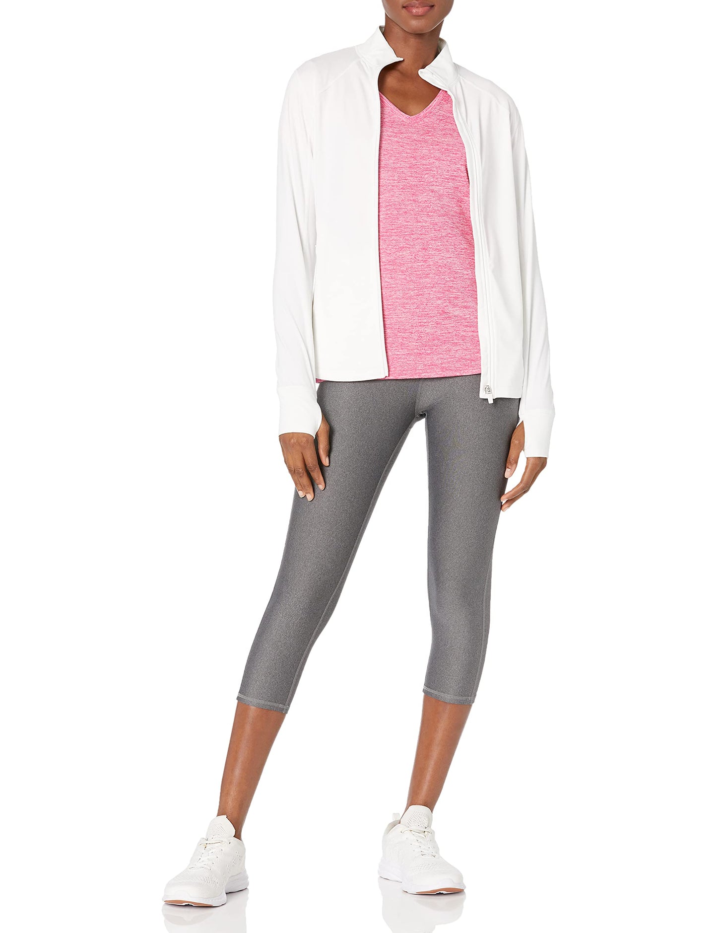 Amazon Essentials Women's Active Quick Dry Tech Stretch Short-Sleeve V-Neck T-Shirt (Available in Plus Size), Pack of 2, Charcoal Heather Space Dye/Raspberry Red Space Dye, Small