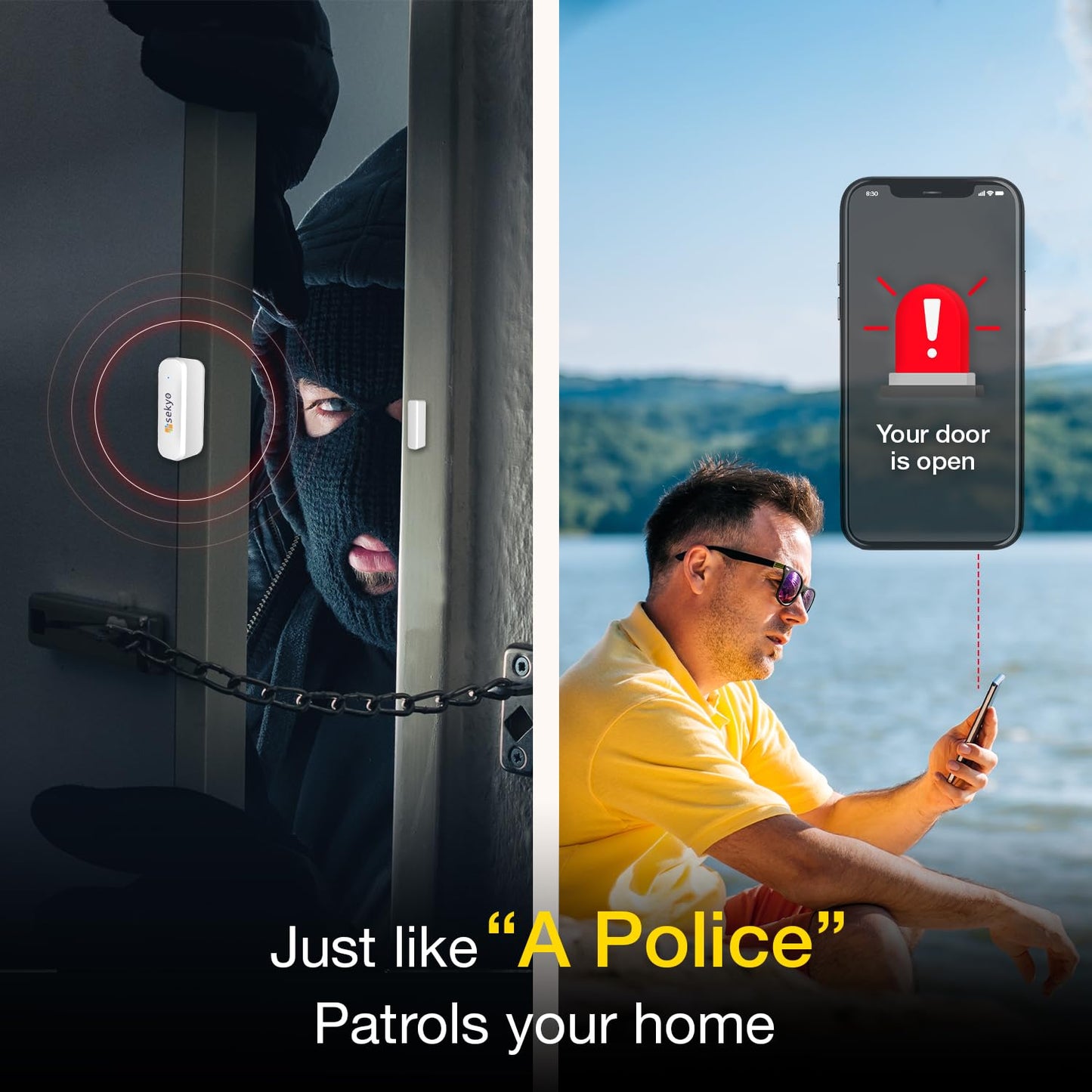 Smart WiFi Door & Window Sensor for Home| No Hub Required | Free App Alert, Works with Tuya Smart Life Devices, Compatible with Alexa, Google Home, Siri (No Siren but Phone Notification)