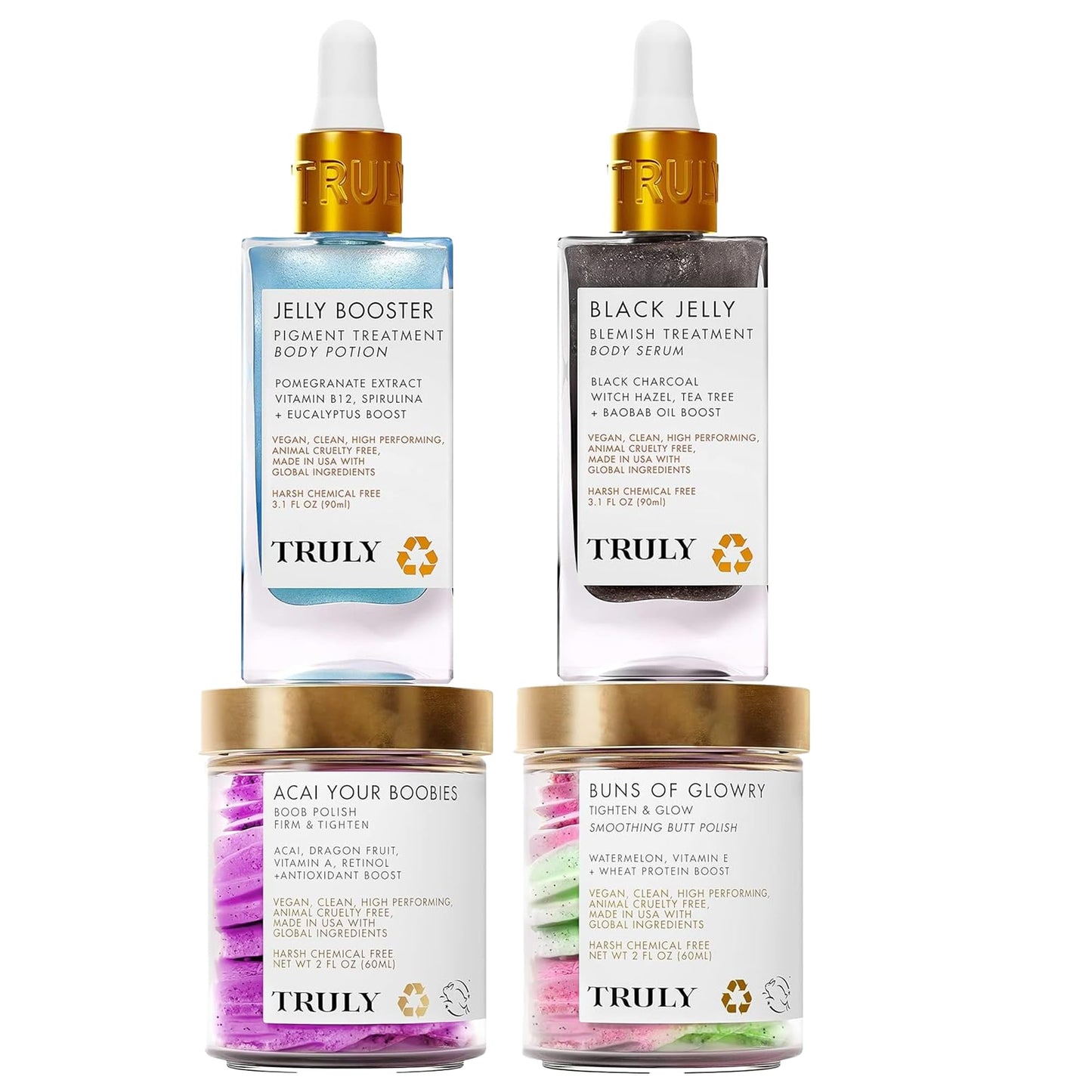 Truly Beauty Stretch Marks Bundle - Brightening and Tightening Body Scrub, Skin Exfoliator and Body Serum