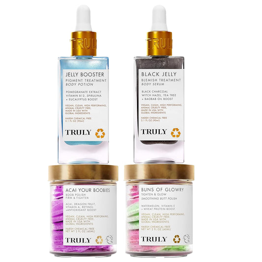 Truly Beauty Stretch Marks Bundle - Brightening and Tightening Body Scrub, Skin Exfoliator and Body Serum