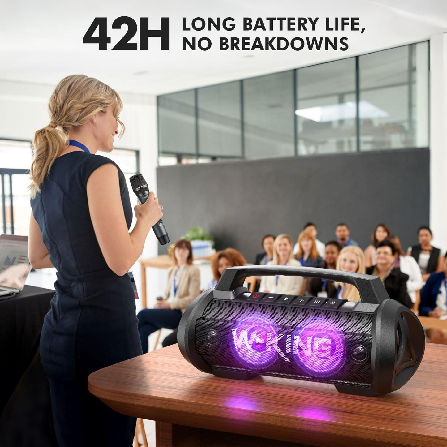 W-KING Portable Bluetooth Speaker with Wireless Microphone, 120W Peak 70W RMS Waterproof Speakers with Subwoofer Outdoor Speakers Bluetooth Boombox/42H/Bass Up/DSP/AUX/Stereo Pairing