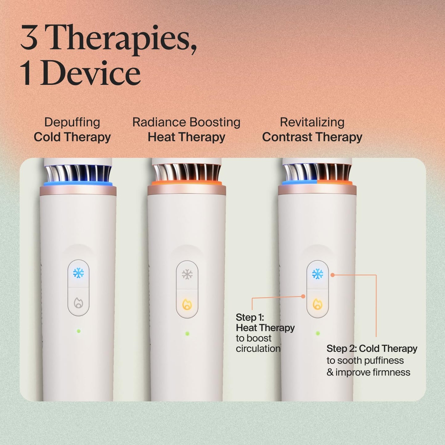 TheraFace Depuffing Wand – Cold and heat skincare treatment to depuff and glow; beauty wand, face roller and eye massager for dark circles and radiant skin, White