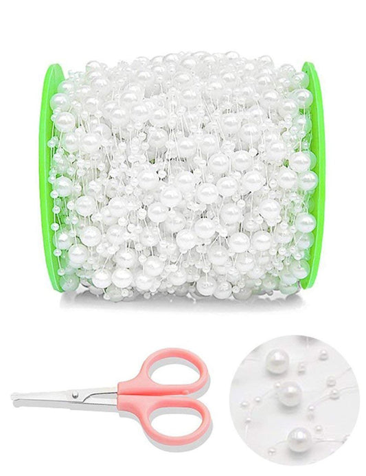 DomeStar 200FT White Pearls String, Artificial Pearl Strand Beaded Wire, for Home Decor, Garland Flowers, Party Supplies, DIY Crafts