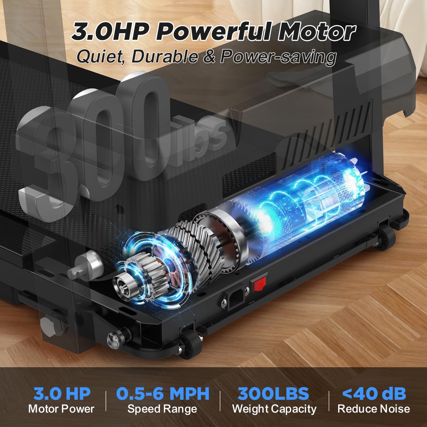 FYC Foldable Treadmill for Small Spaces - 2.5HP Ultra-Quiet Motor, 300lb Capacity with Advanced Shock Absorption, Smart App Control, Compact Walking Treadmill Folding Treadmills