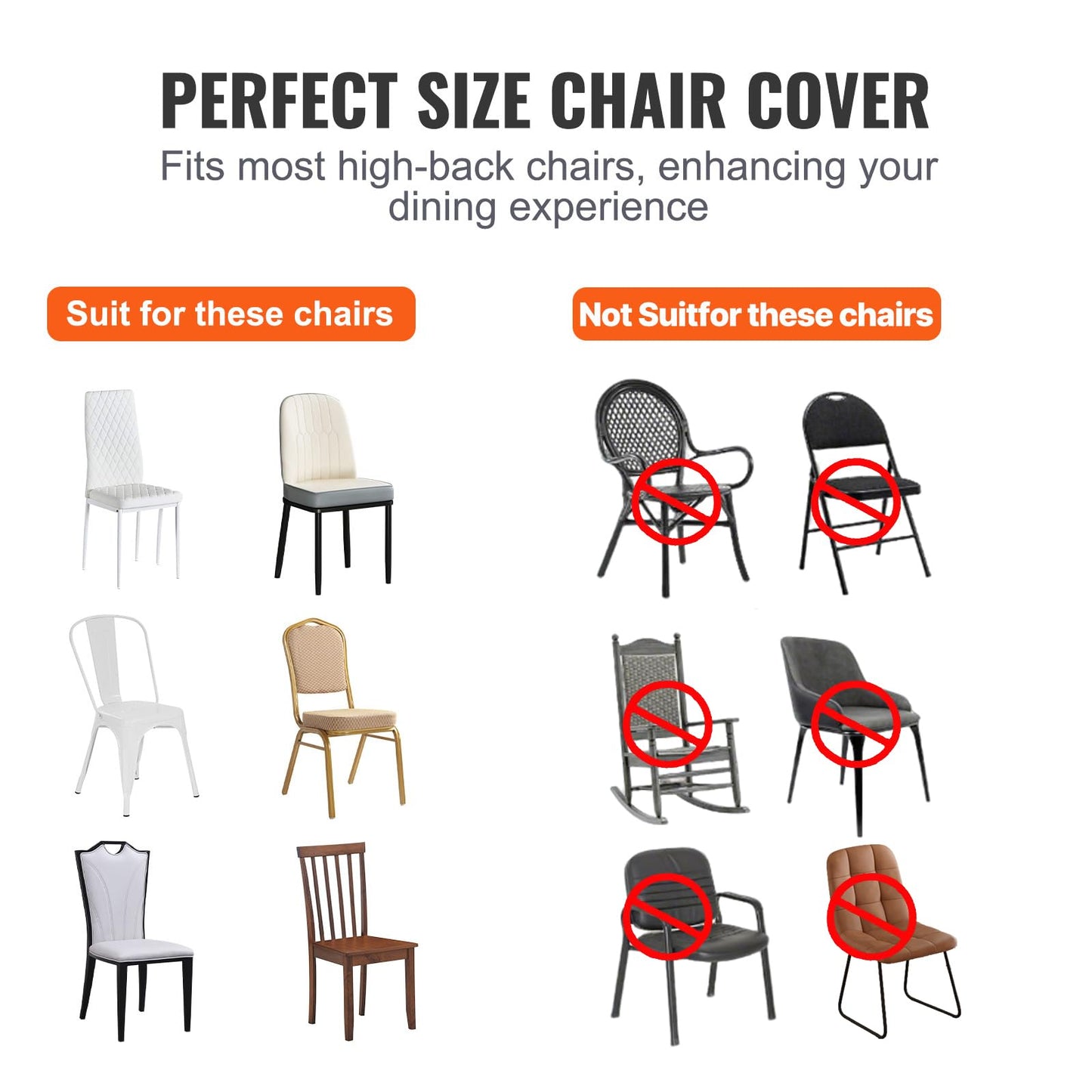 VEVOR 50 Pcs Black Chair Covers Polyester Spandex Stretch Slipcovers for Wedding Party Dining Banquet Arched-Front Chair Covers