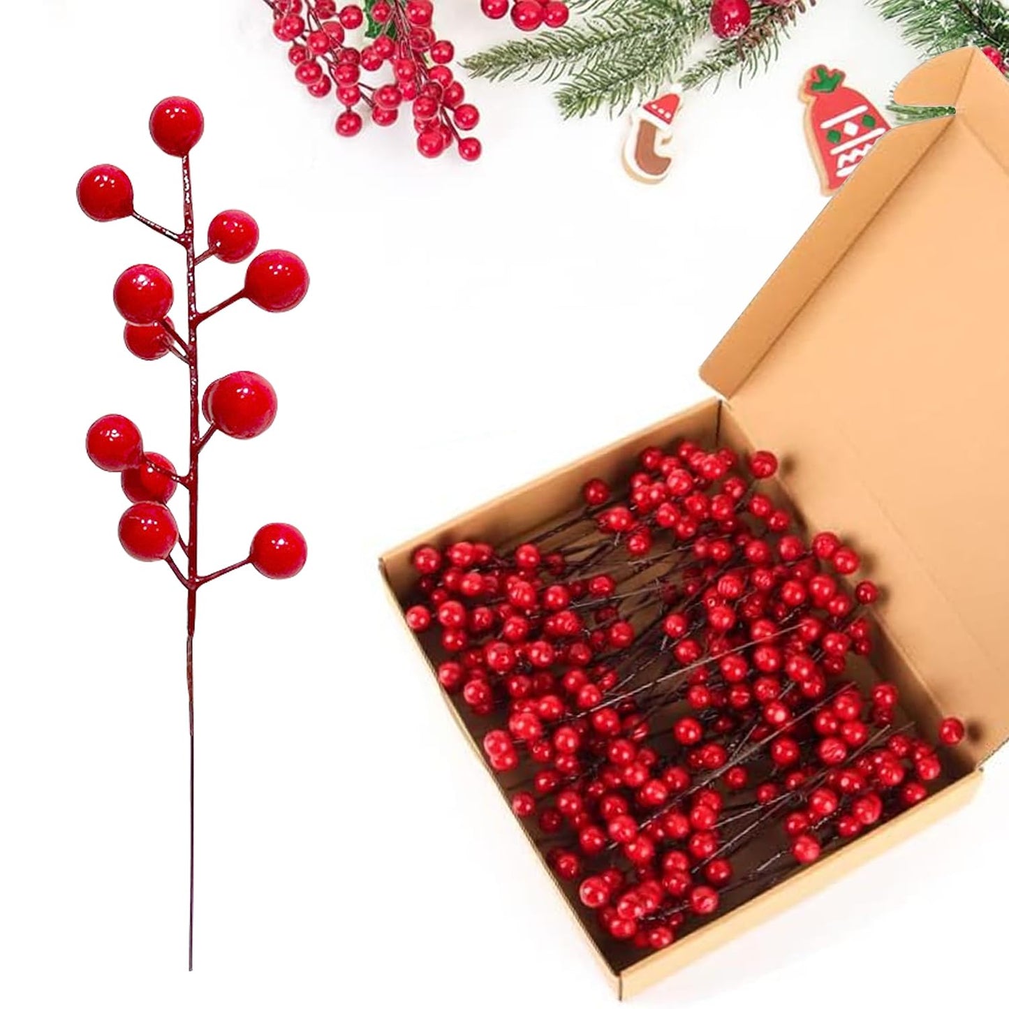 35 Pack Christmas Tree Decorations,Burgundy Red Berry Picks Holly Berries Branches for Christmas Tree Decorations Crafts Wedding Holiday Season Winter Décor Home Decor (red)