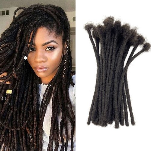 12 Inch 60 Strands Dreadlock Extensions for Women/Men 100% Handmade Loc Extensions Human Hair Can Be Curled and Bleached Dreads Extension with Needle(width 0.6cm natrual color)