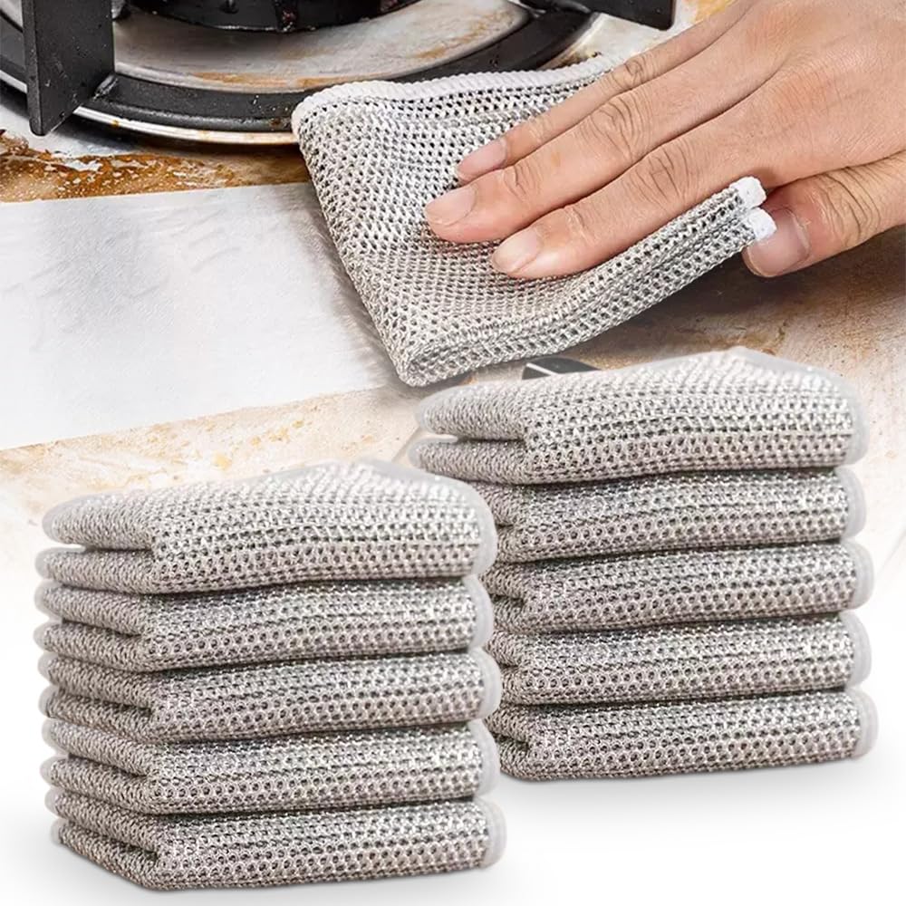 Multipurpose Wire Dishwashing Rags for Wet and Dry, 2024 New Non-Scratch Wire Dishcloth Scrubbing Wire Dishwashing Rag, Reusable Metal Wire Dishwashing Cloth for Home Kitchen Cooktop (5)