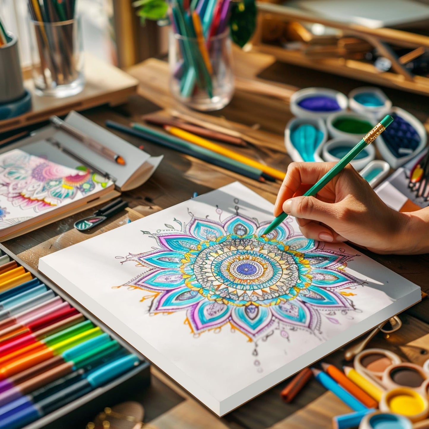 Adult Coloring Book, 72 Sheets Coloring Books for Adults Relaxation, 6.4 x 6.4 Inch, 110lb/150gsm Mandala Designs with Detachable Pages, Art Essentials for Calmness, Self-Reflection.