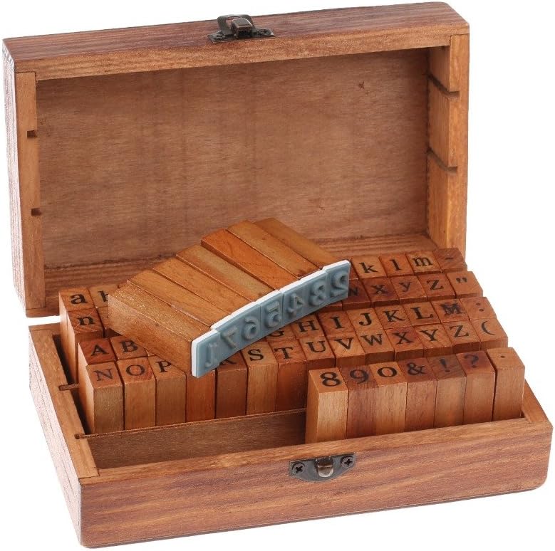 70 pcs Wooden Rubber Stamps Number and Alphabet Letter Wood Rubber Stamps Set Wooden Rubber Number Letter,Stamper Seal Set with Wooden Box Vintage DIY