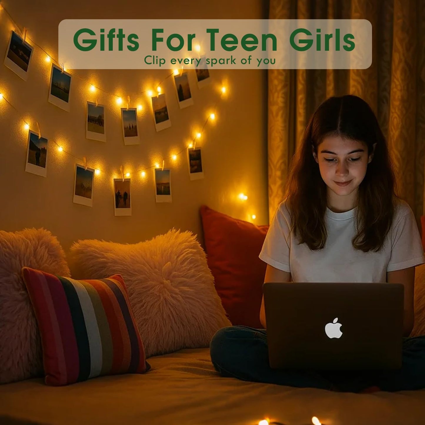 Photo String Lights with Clips for Hanging: 33Ft 100LED & Timer Fairy Light with 50 Clear Clip for Picture Display - Indoor Bedroom Room Dorm Wall Decor - Christmas Party Wedding Romantic Lighting