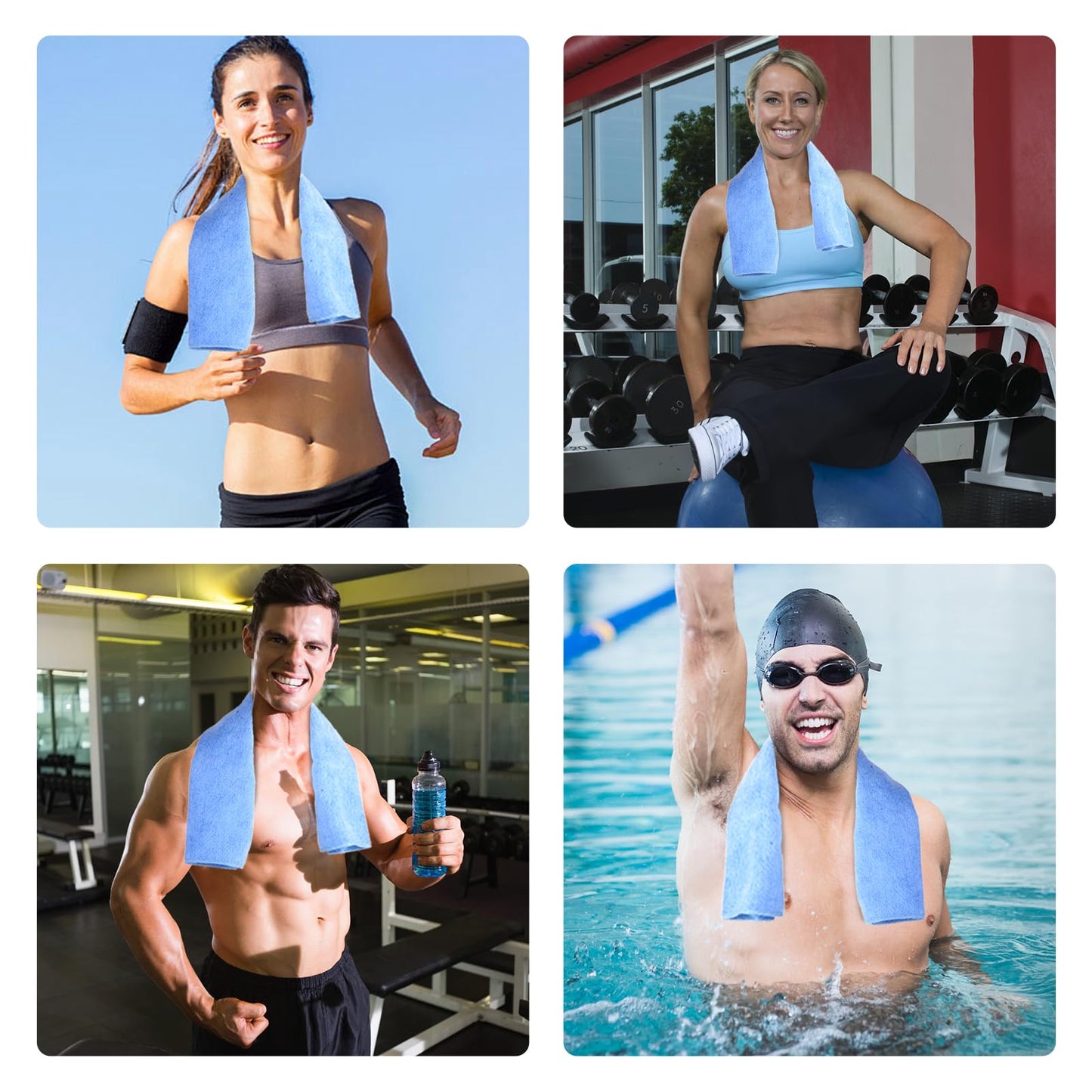 Wmiyafff Microfiber Gym Towels Set for Sports Fitness, Yoga, Workout, Exercise, Tennis, Super Soft and Quick-Drying Gym Towels for Women Men (3 Pack, Grey+Blue+Purple)