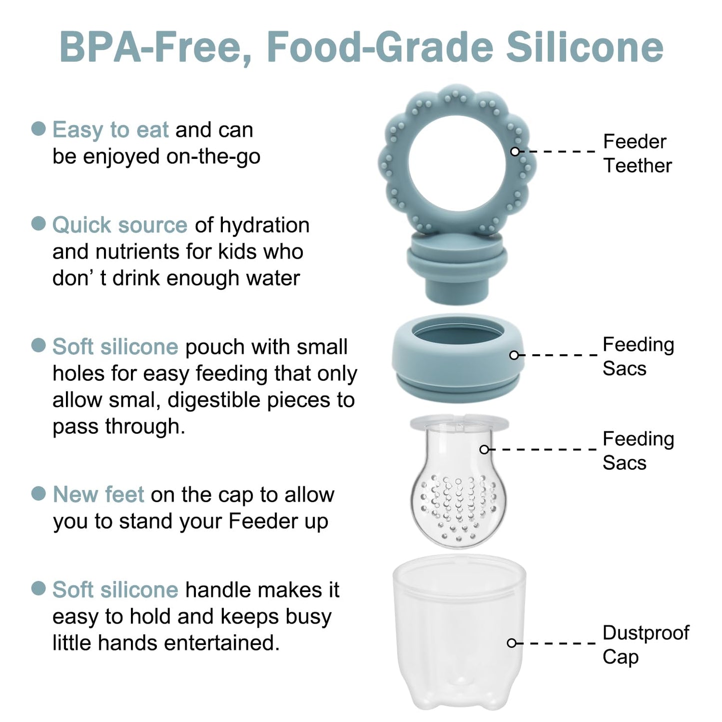 MISSLILI Baby Silicone Fruit Food Feeder & Pacifier, Breastmilk Popsicle Molds, BPA Free Food Storage Containers, Infant Teething Toy (Blue)