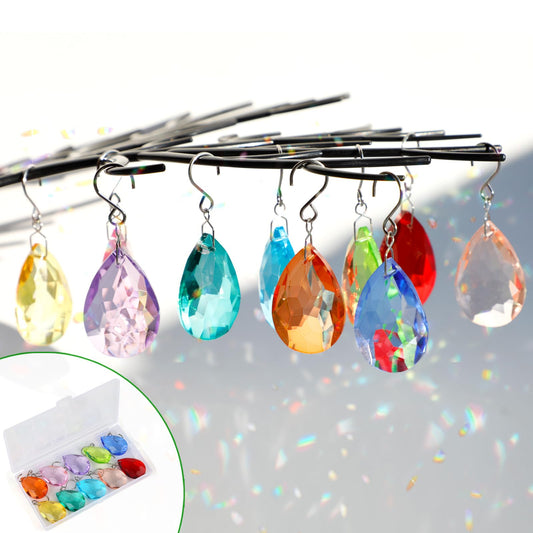 38mm Crystal Suncatcher Prism, 10pcs Multicolor Teardrop Crystals Chandeliers Replacement Pendants for Lamp Windows Hanging Rainbow Maker Ornaments Birthday Wedding Party Home Decor Gifts