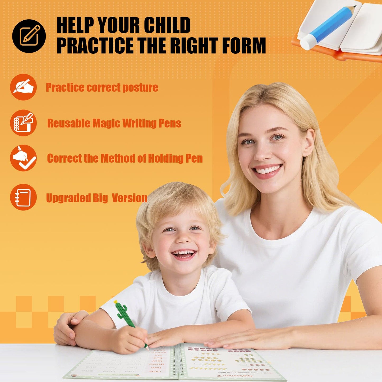 Magic Practice Copybook, Reusable Writing Practice Book, Grooved Handwriting Copybook Set for Preschool Kids Age 3-8 Calligraphy 5.7 * 7.9 inch (5 PCS with 5 Cactus Pens & A Storage Bag)